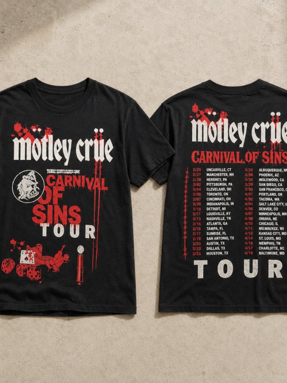 Mötley Crüe Return Carnival Of Sins 2026 Double-Sided Black Tour T-Shirt